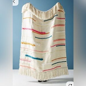 NWT Anthropology wool/cotton White multicolored textured throw for bed/couch